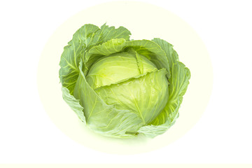 Fototapeta premium Fresh organic green cabbage, garden vegetable, isolated on white background