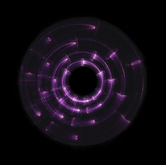 Futuristic Purple Glowing HUD Over Black Background. Artificial Intelligence (Ai), Cyberspace And Modern Technology Concept