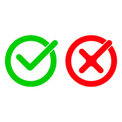 Tick and red checkmark vector icons for checkbox symbols in cricles