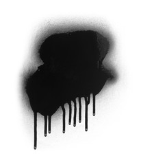 Black color spray paint or graffiti design element on a white background