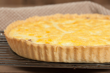 Homebaked Quiche Lorraine With Red Leicester Cheese. Traditional British Food.