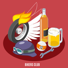 Bikers Attributes Isometric Composition