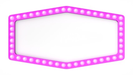 Pink marquee light board sign retro on white background. 3d rendering