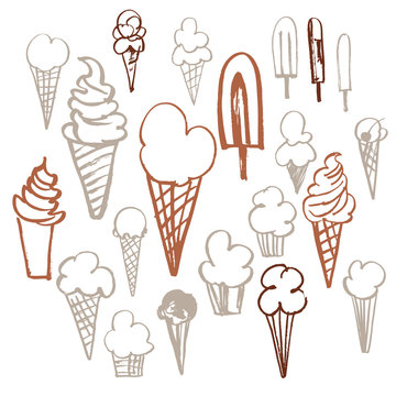 Hand-drawn ice cream  set. Vector sketch illustration.