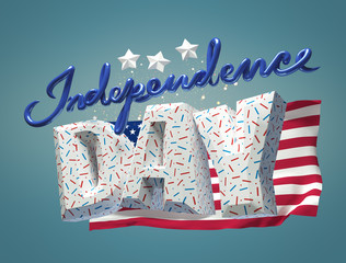 4th of July, USA Independence Day. Isolated 3D illustration Stars and Stripes.