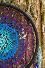 Handmade dream catcher with feathers threads and beads rope hanging