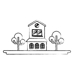 Landscape with modern house and street over white background, vector illustration