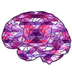 Illustration of human brain with a polygonal background. Side view. The element is separate from the background. Vector element for your creativity