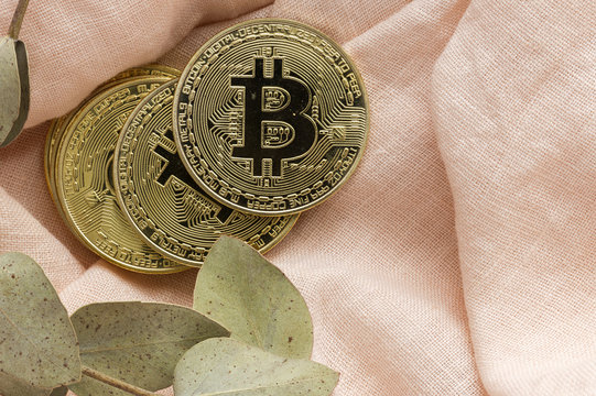 Golden bitcoin on colorful backgrounds