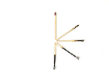 Gradually burnt out matchsticks on the white background. Failure concept