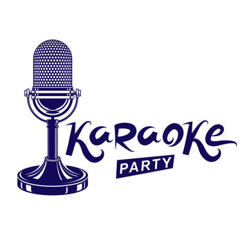 Leisure and relaxation lifestyle presentation, karaoke party invitation poster created with stage microphone illustration.