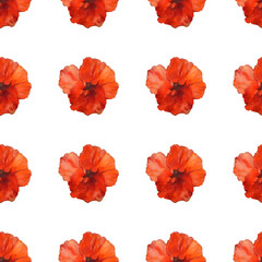 poppy flowers seamless pattern on white background.handmade oil painting on canvas