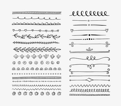 Set of hand drawn lines, dividers and swirls. Vector doodle design elements.