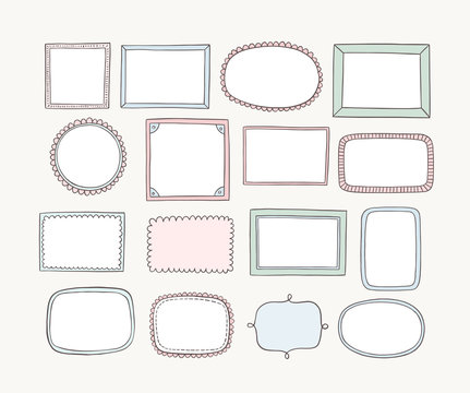 Hand drawn vector frames and labels. Doodle vector design elements. Cartoon style.