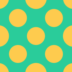 Seamless pattern with yellow polka dots on a green background Traditional tile design in vintage pop art style Vector illustration