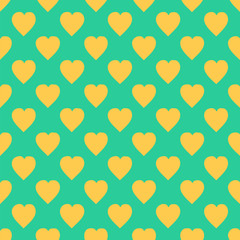 Seamless pattern with yellow hearts on green background. Traditional tile design. Vector illustration