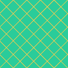 Fototapeta na wymiar Seamless pattern with yellow intersecting stripes, cell, grid on green background. Traditional tile design. Vector illustration 