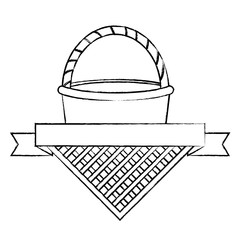 picnic emblem with picnic basket and decorative ribbon over white background, vector illustration