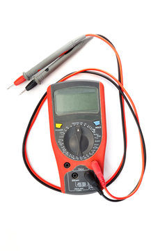 Digital multimeter cut out on white background. Tools series.