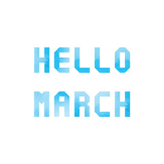 Hello March card with blue watercolor