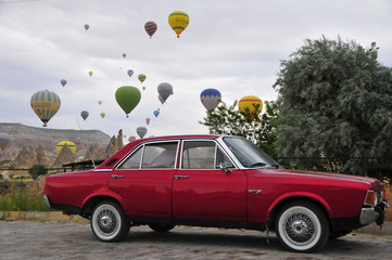 Car with balloons at Cappadocia in Turkey