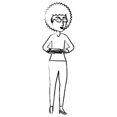 cartoon woman using a cellphone over white background, vector illustration