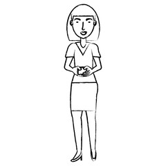 Cartoon woman using a cellphone over white background, vector illustration