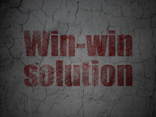 Business concept: Red Win-win Solution on grunge textured concrete wall background