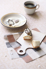 Traditional French Eclairs with Marzipan Pastry Cream, on light background. 