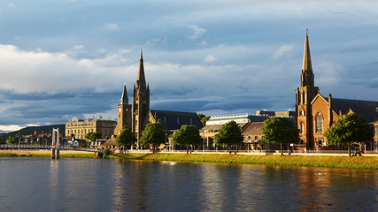 Obraz premium Scene of Inverness, Scotland along the River Ness