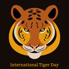 International Tiger Day. July 29. Wild mammal is an animal. Cartoon style. Some elements with a texture