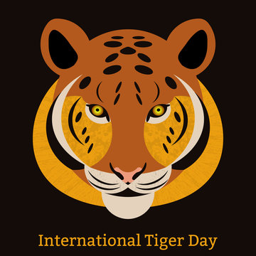 International Tiger Day. July 29. Wild mammal is an animal. Cartoon style. Some elements with a texture