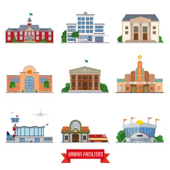 Deurstickers Urban facilities and public buildings vector icon set © eyewave