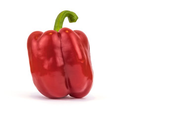 Red sweet bell pepper close-up, isolated on white background, with space for text