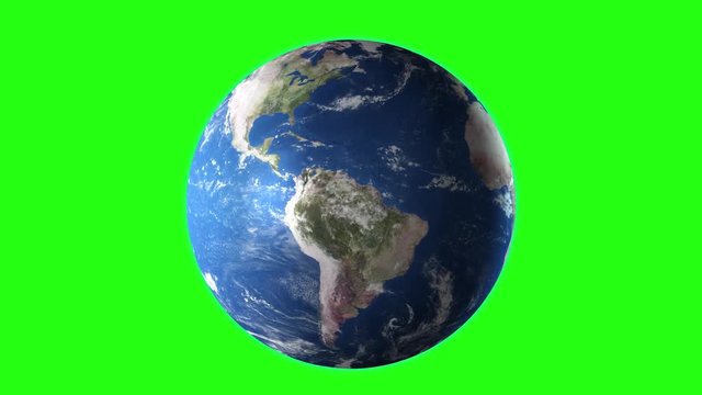 Realistic Earth Rotating, 4K. Perfect for your own background using green screen. High detailed texture