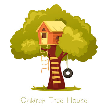 Wooden Kid House On Tree.