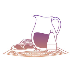 Picnic food design with lemonade pitcher and steak meat over white background, vector illustration