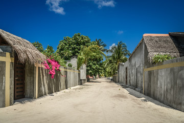 Fototapeta na wymiar Empty street in traditional Maldivian village