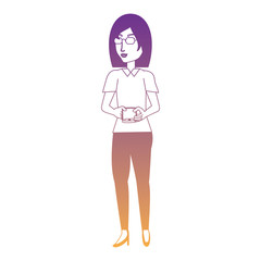 Cartoon woman using a cellphone over white background, vector illustration