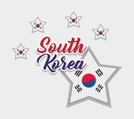 south korea flag in star shape over white background, colorful design. vector illustration
