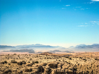 Early morning pastel colours in the rocky desert of Wadi Rum in Jordan, once home to Lawrence of Arabia