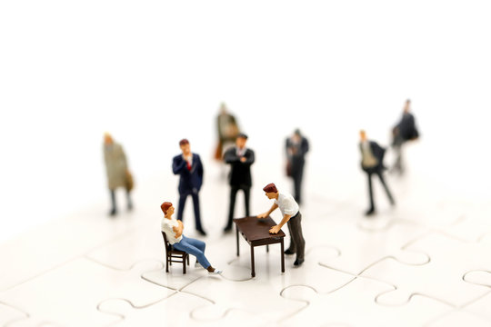 Miniature people : angry businesspeople quarreling,Conflict and business concept