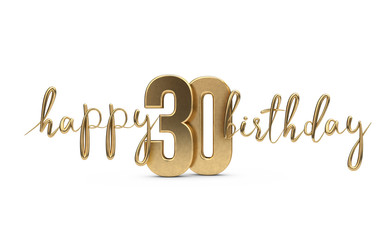 Happy 30th birthday gold greeting background. 3D Rendering
