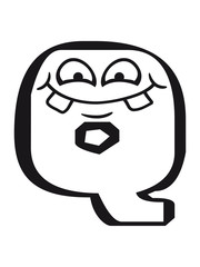 Q buchstabe name schreiben cartoon comic gesicht lustig lebendig logo cool ABC