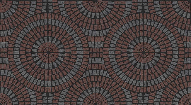 Brick laying radial patterns in patio paving