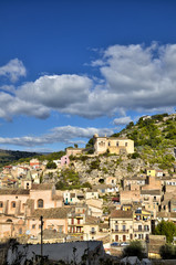 Fototapeta na wymiar Panoramic view of Scicli, Sicily, one of the symbolic cities of Italian baroque, along with other 7 Val di Noto‘s villages