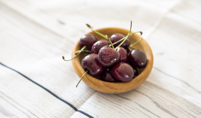 Fresh ripe bird cherries close up shot
