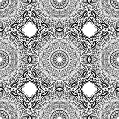 Floral Geometric Pattern with hand-drawing Mandala. Vector illustration. For fabric, textile, bandana, scarg, print.