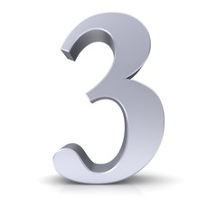 Fototapeta premium 3 three third number 3d silver isolated