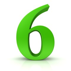 3d number 6 green sign rendering isolated on white background